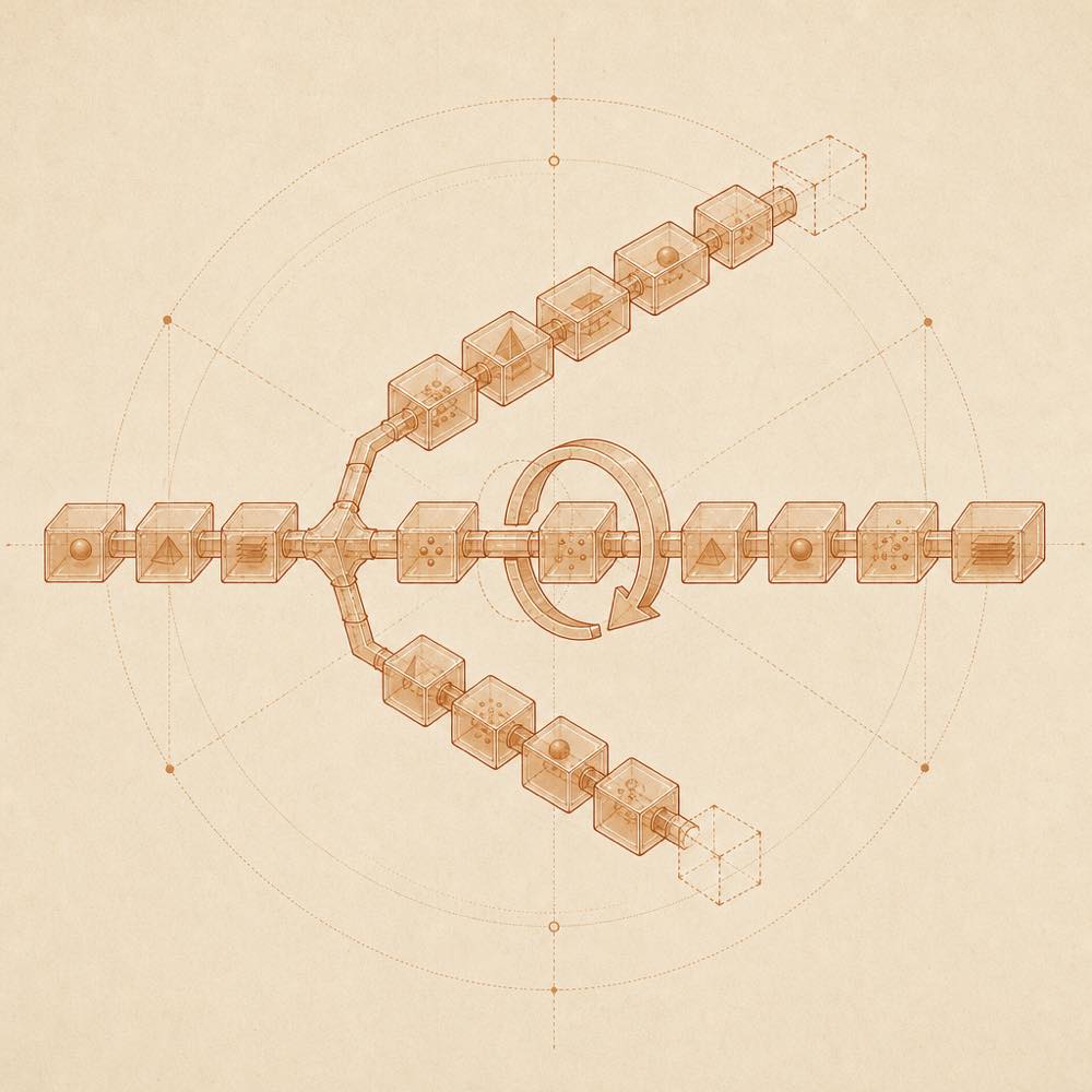 Abstract event branches create a new complete chain while preserving the original versions.