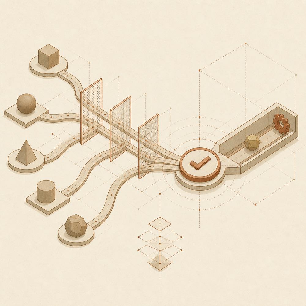 Workspace paths pass through filters and converge into a verified reference marker.