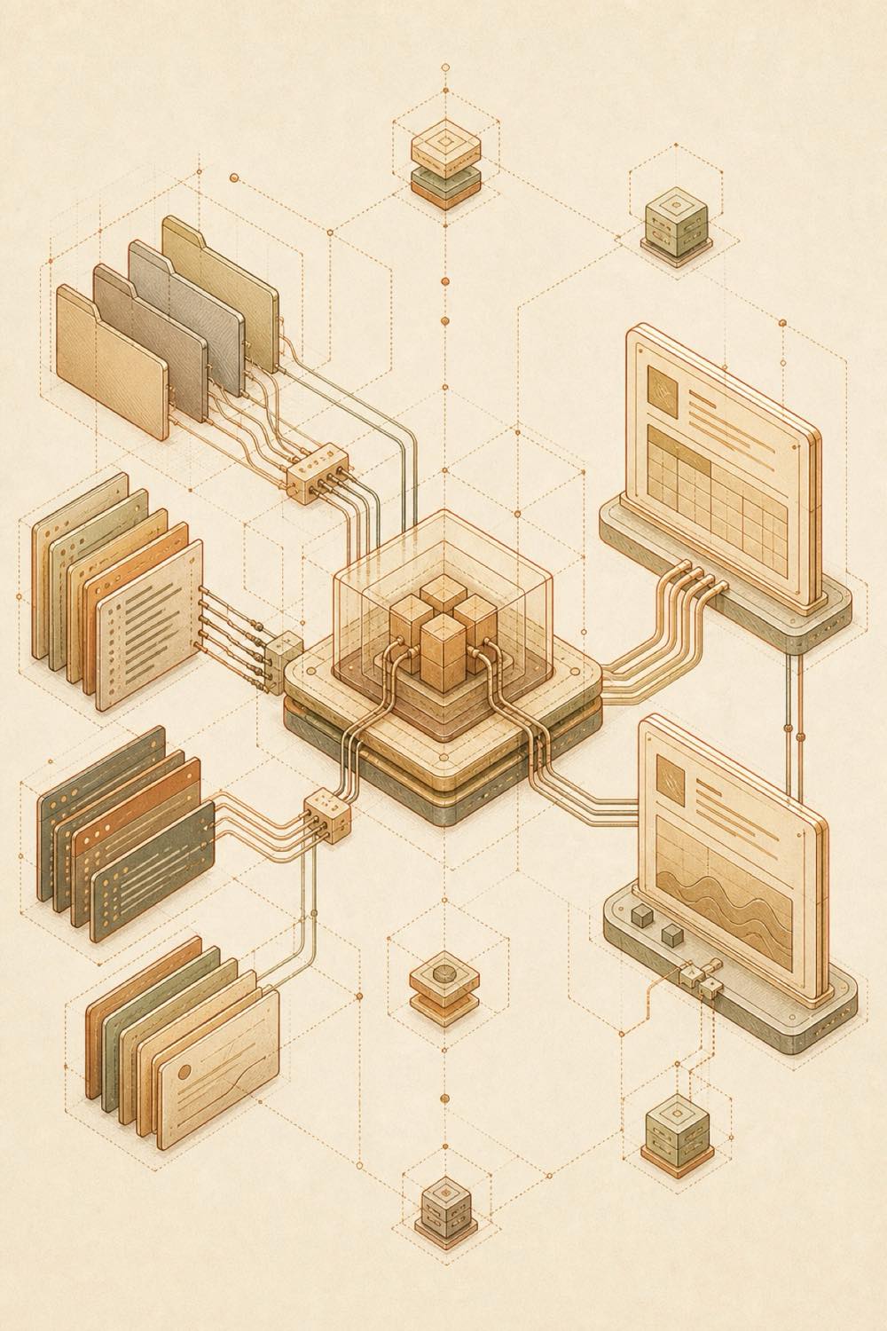 Abstract flow of files, processes, shell access and extensions into split workspaces.