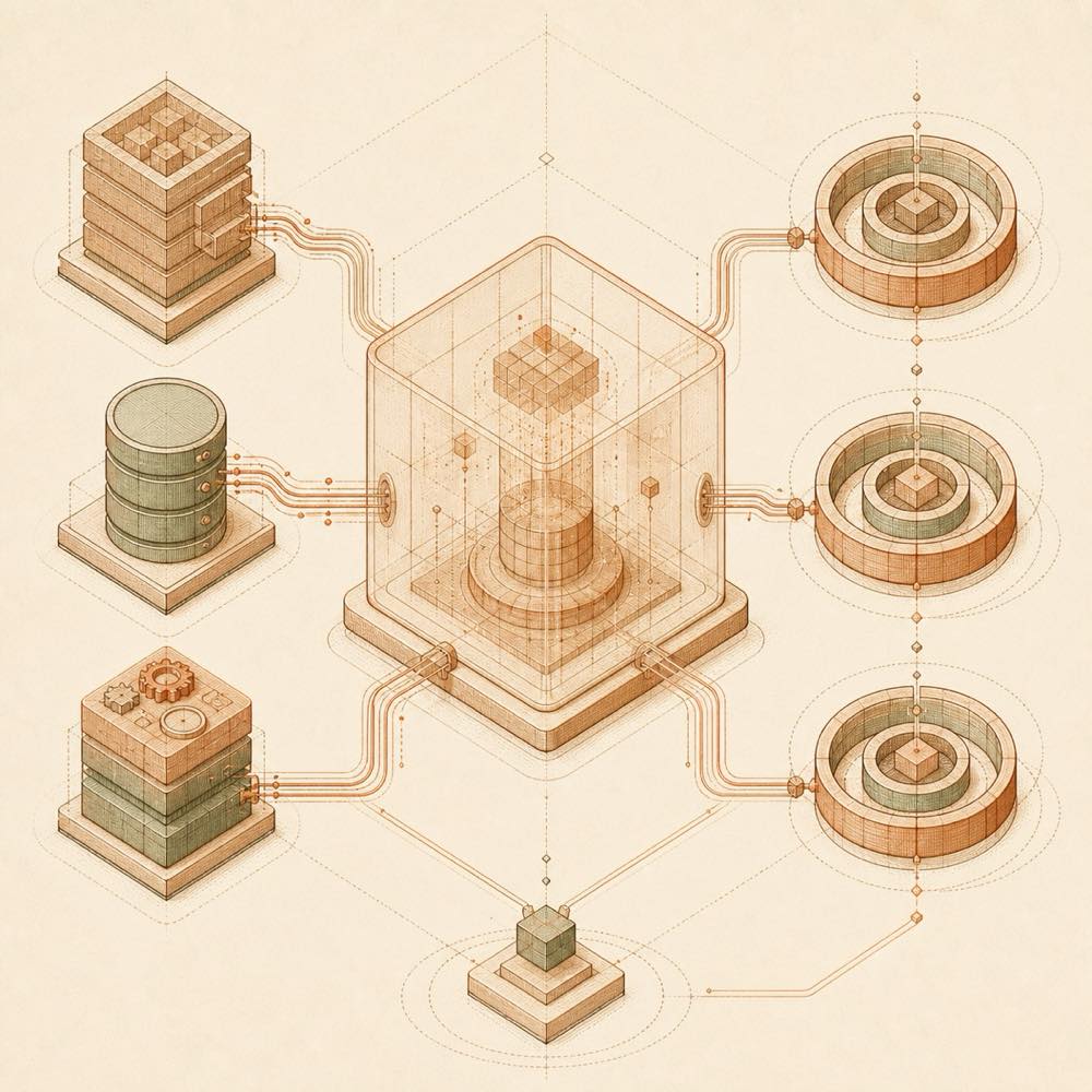 Mounted resource blocks flow through permission gates into terminal pipelines and local or remote sandboxes.