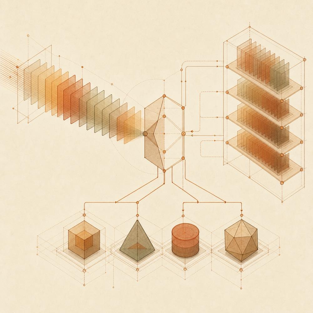 Layered message slabs are selectively folded into checkpoints while original forms remain in a parallel archive.